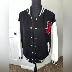 ( J ) Black and White Varsity Vintage Jacket